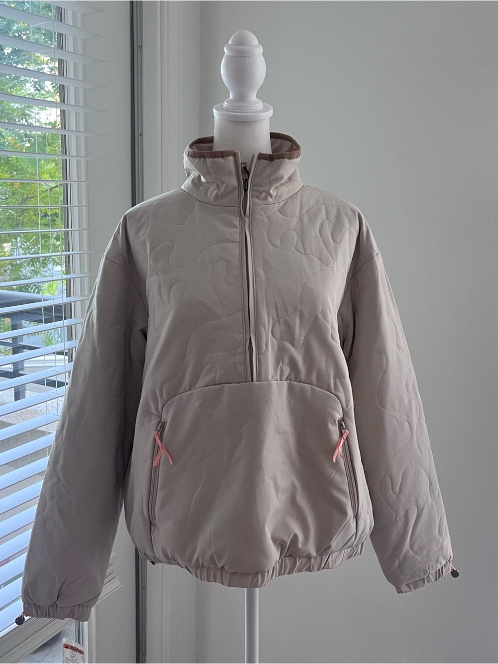 Avalanche Quilted Pullover Jacket - Light Taupe with Pink Accents